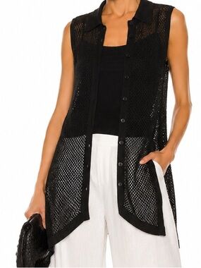 Sarah Pacini Organic Linen Open Knit Sleeveless Tunic Vest Italy One Size